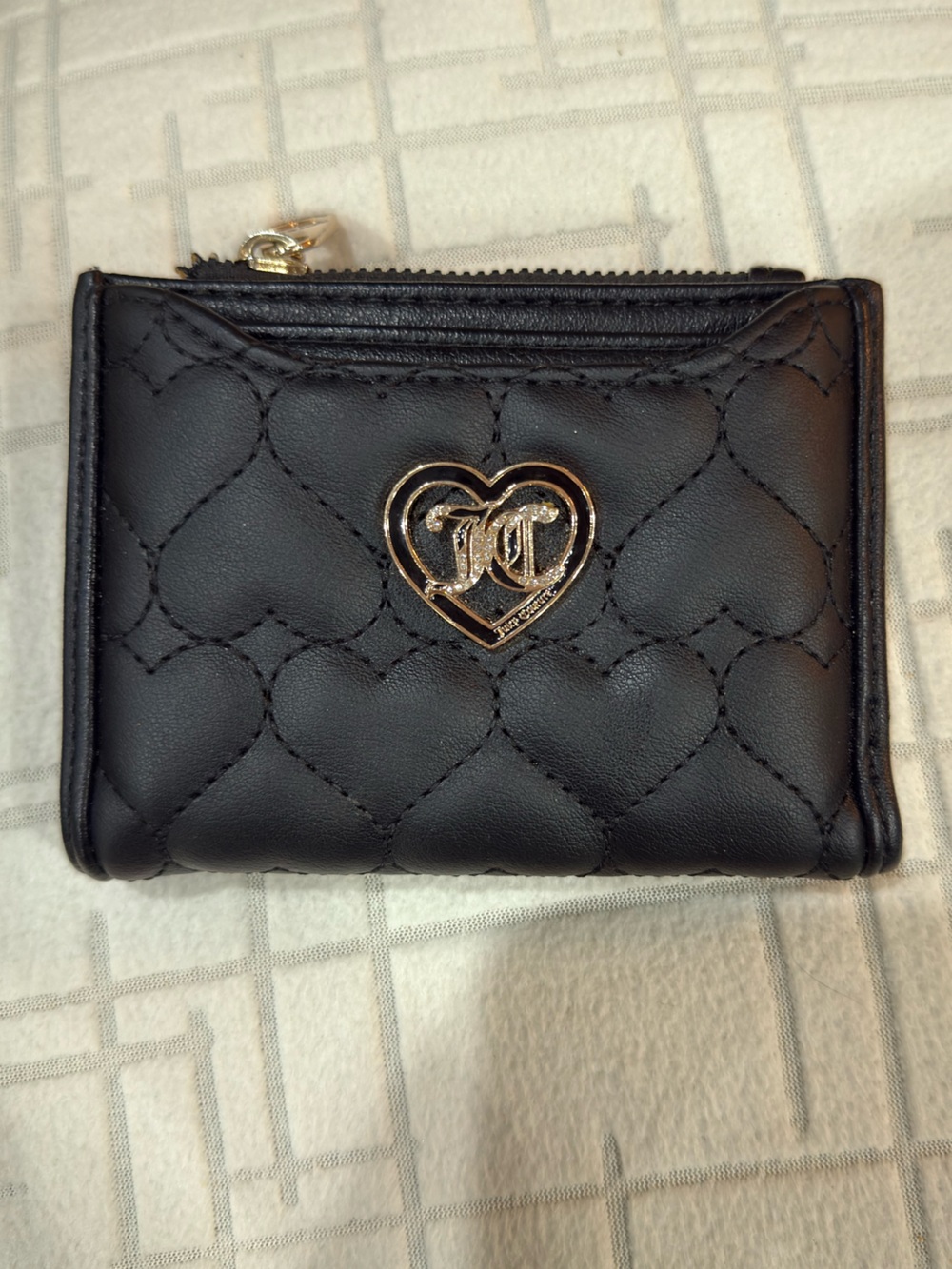 Juicy Couture Black Quilted Wallet with Gold Heart Logo